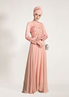 Tesettür giyim PUDRA GÜPÜR İŞLEMELİ ABİYE ELBİSE 5610