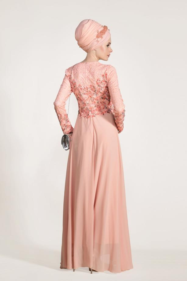 Tesettür giyim  GÜPÜR İŞLEMELİ ABİYE ELBİSE 5610 - TRENDTESETTÜR