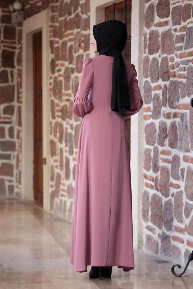 Tesettür giyim  BALON KOL DÜĞME DETAYLI ELBİSE 5613 - TRENDTESETTÜR