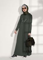 Tesettür giyim HAKİ KELEBEK DETAYLI SPOR ELBİSE 6208