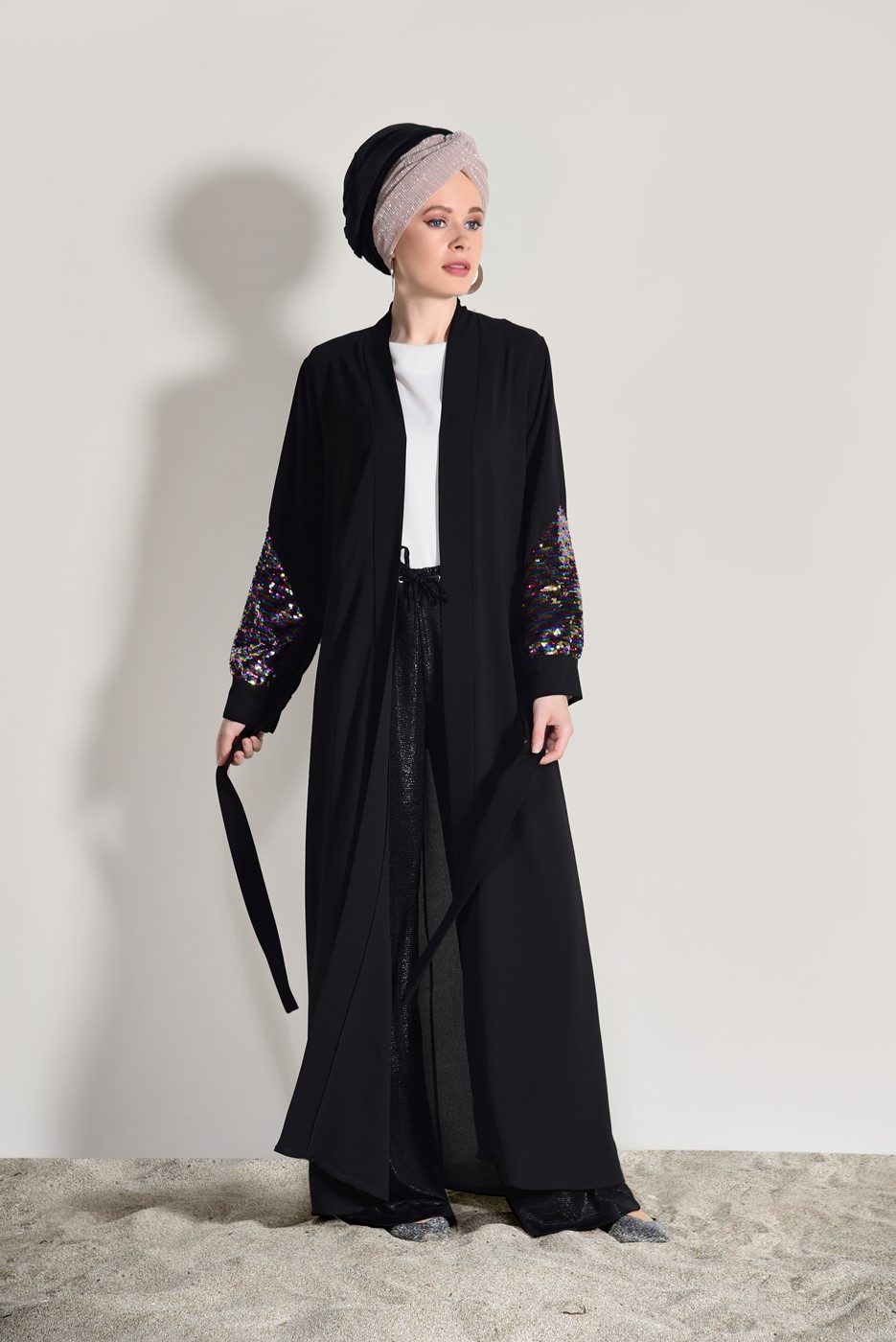 Tesettür giyim SİYAH PUL İŞLEMELİ CEKET 6268 