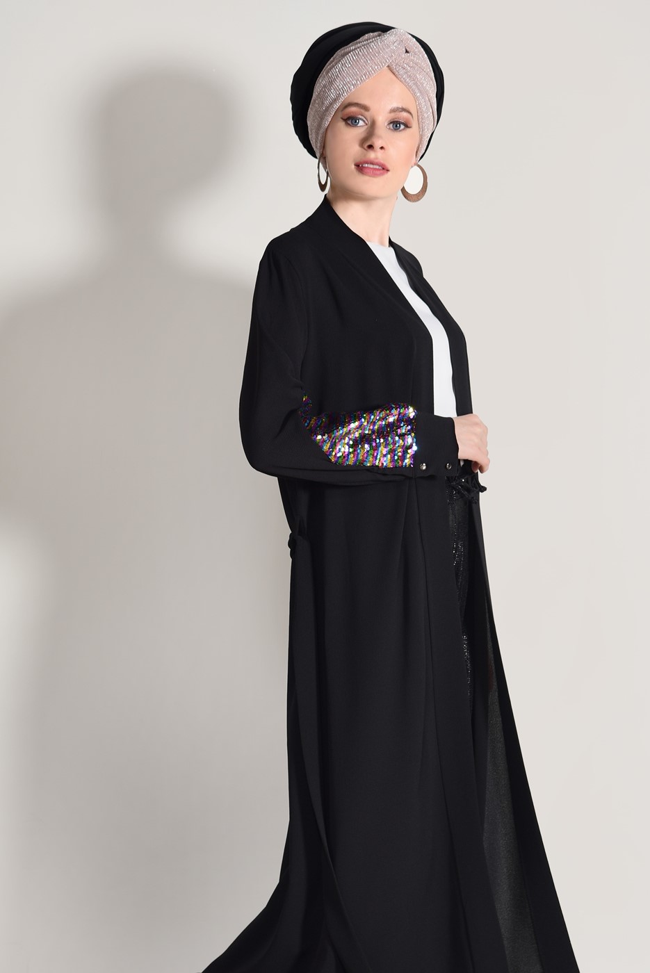 Tesettür giyim SİYAH PUL İŞLEMELİ CEKET 6268 