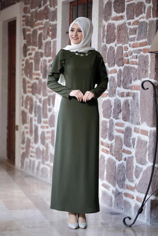 Tesettür giyim  VOLAN DETAYLI ELBİSE 6310  - TRENDTESETTÜR