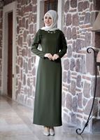 Tesettür giyim HAKİ VOLAN DETAYLI ELBİSE 6310 