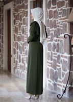 Tesettür giyim HAKİ VOLAN DETAYLI ELBİSE 6310 