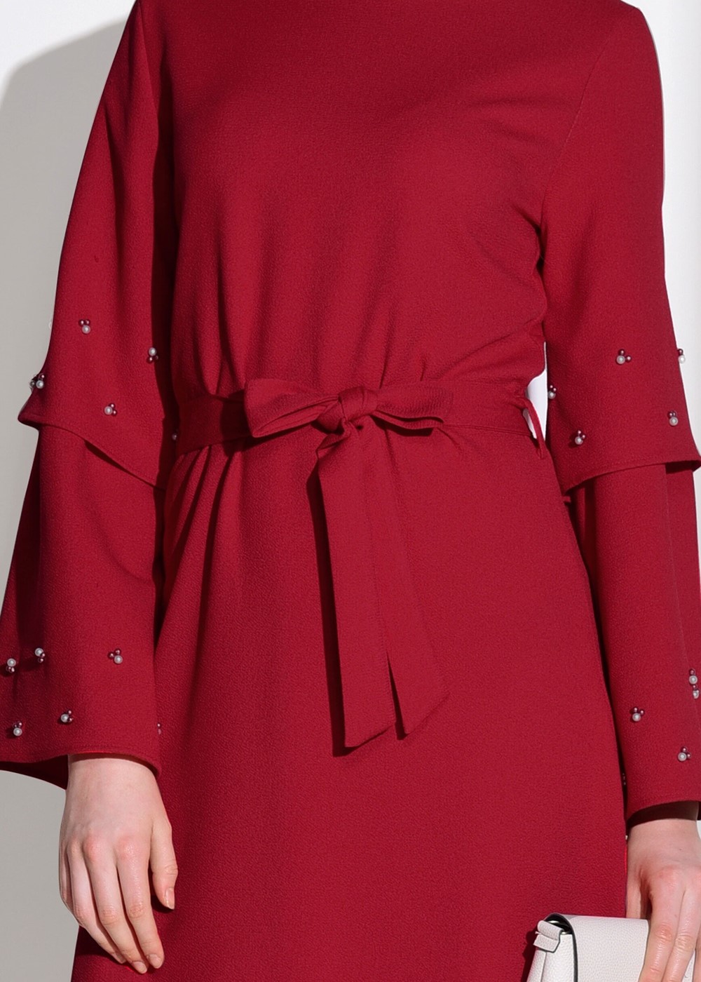 Tesettür giyim KIRMIZI T 6775 Asmiray-İşleme Detaylı Elbise