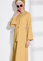 Tesettür giyim SARI T 6775 Asmiray-İşleme Detaylı Elbise