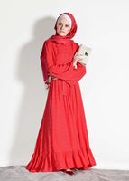 Tesettür giyim KIRMIZI T 7085 Asmiray- Fırfır Detaylı Elbise