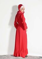 Tesettür giyim KIRMIZI T 7085 Asmiray- Fırfır Detaylı Elbise
