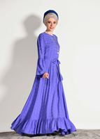 Tesettür giyim LACİVERT T 7085 Asmiray- Fırfır Detaylı Elbise