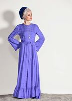 Tesettür giyim LACİVERT T 7085 Asmiray- Fırfır Detaylı Elbise