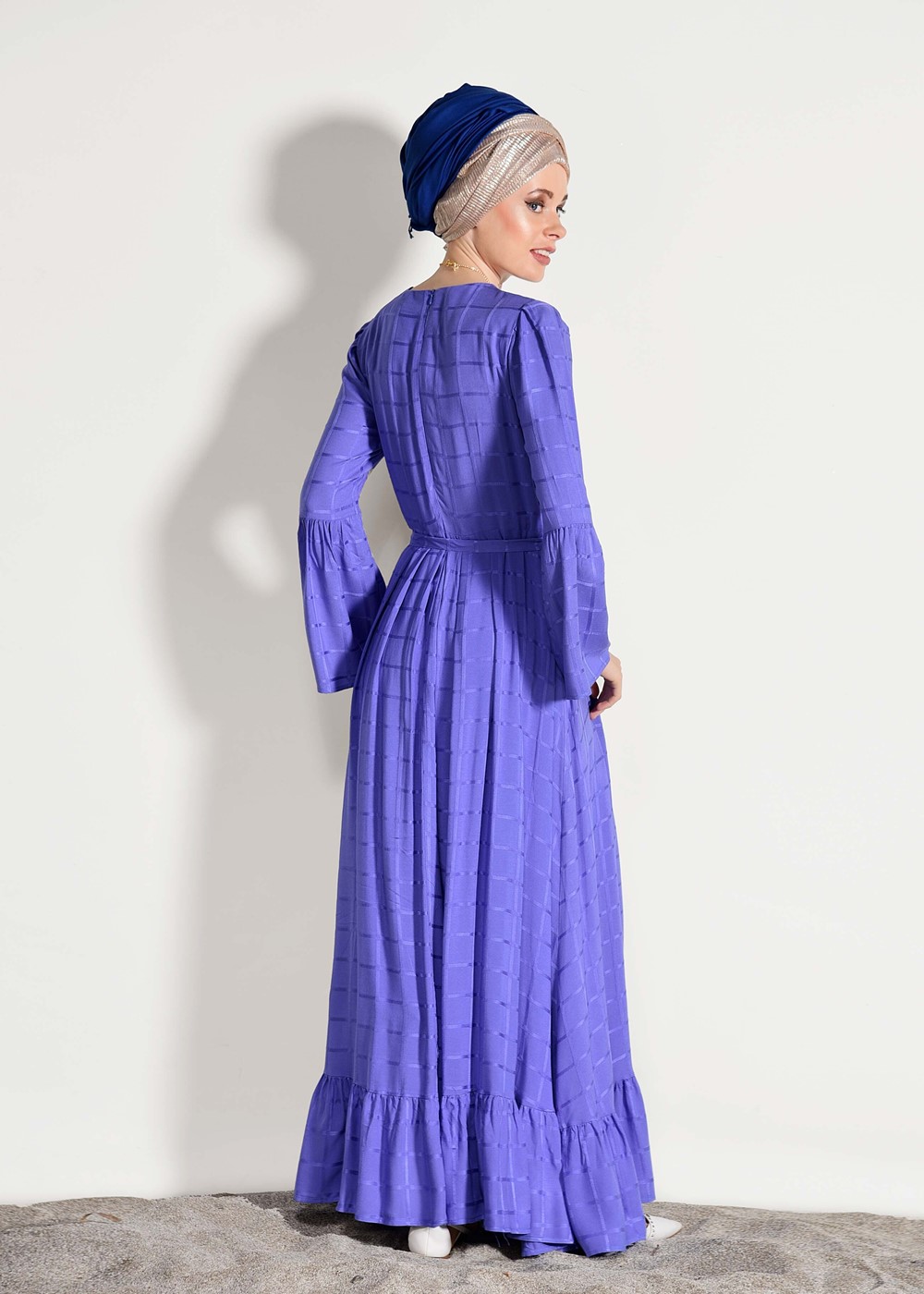 Tesettür giyim LACİVERT T 7085 Asmiray- Fırfır Detaylı Elbise