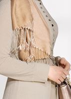 Tesettür giyim BEJ SİMLİ KUMAŞ DÜĞME DETAYLI ELBİSE 7475 