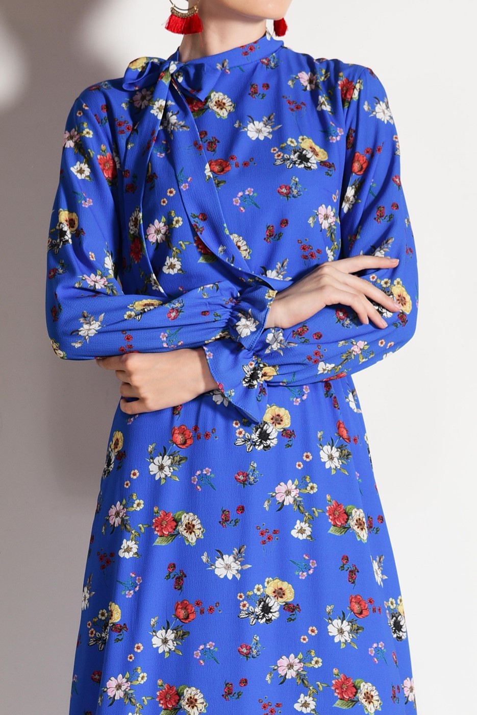 Hijab clothing NAVY BLUE FLORAL DRESS 7597 