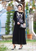Vêtements hijab NOIR ROBE PLISSÉE DÉTAILLÉE À PAILLETTES T 7662