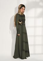 Tesettür giyim HAKİ T 7783 ModaBu-Güpür Detaylı Boncuklu Elbise