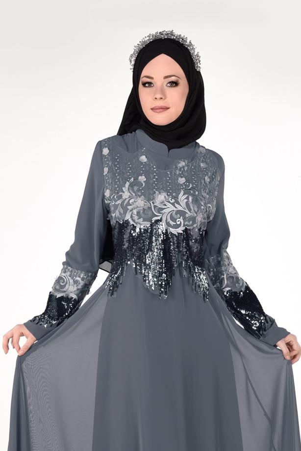 Tesettür giyim  İŞLEMELİ ABİYE ELBİSE 8391  - TRENDTESETTÜR