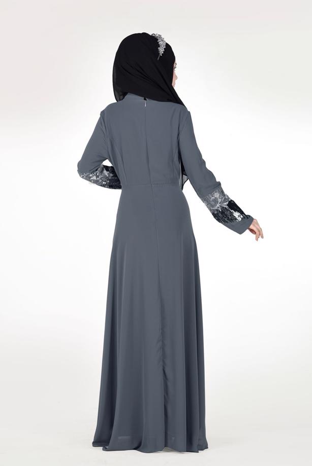 Tesettür giyim  İŞLEMELİ ABİYE ELBİSE 8391  - TRENDTESETTÜR