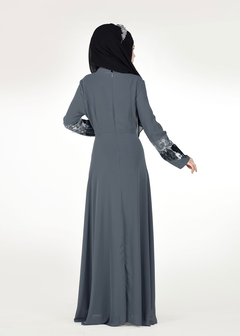 Vêtements hijab GRIS ROBE DE SOIRÉE BRODÉE 8391