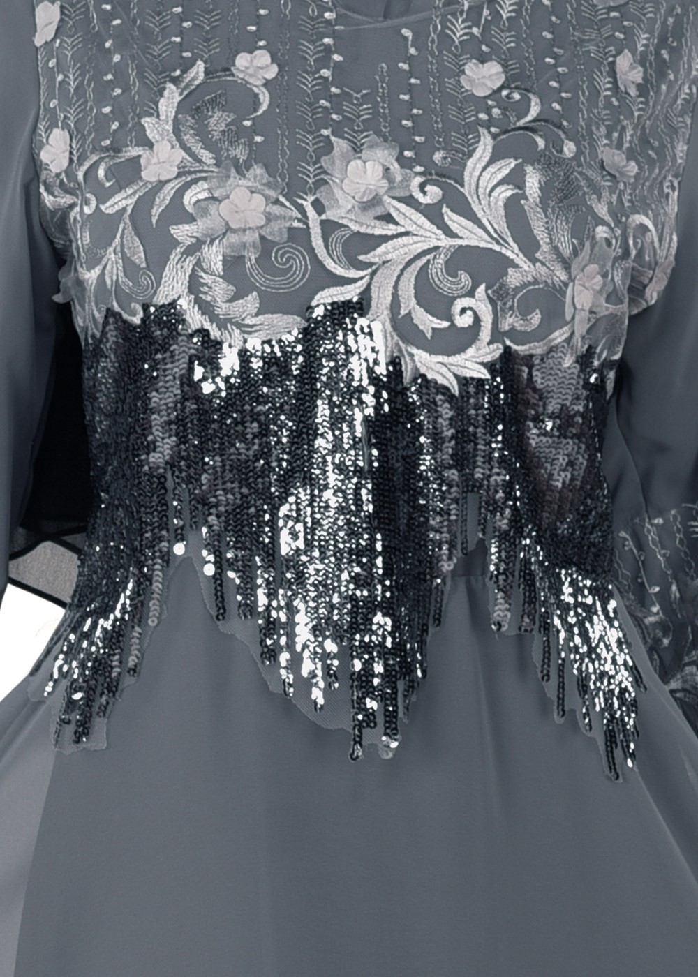 Hijab clothing GREY EMBROIDERED EVENING DRESS 8391 