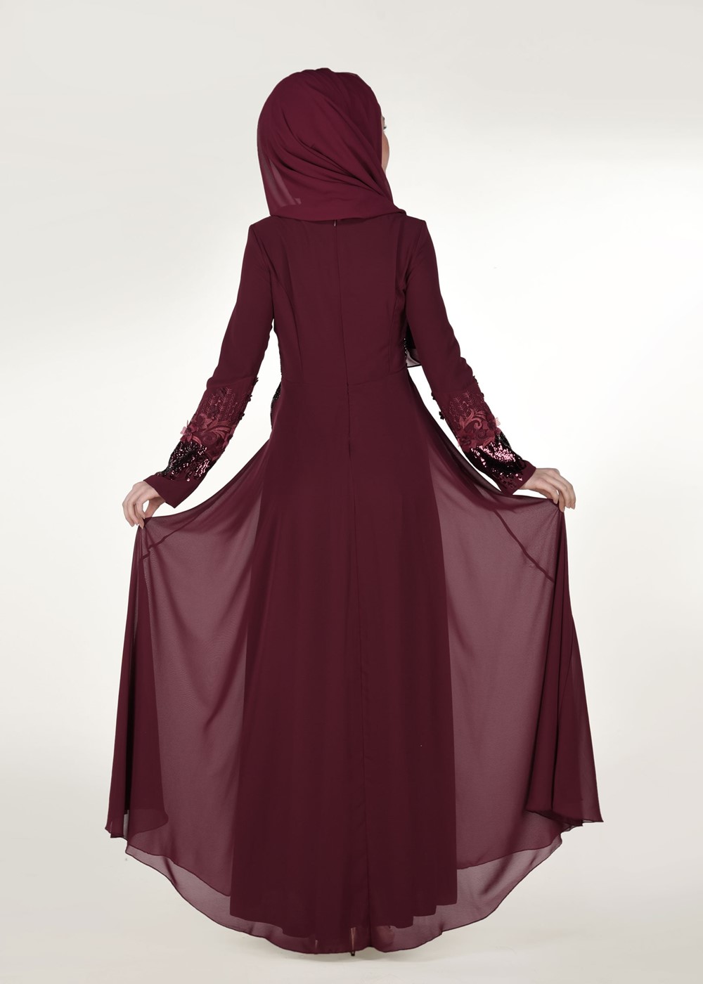 Vêtements hijab ROUGE BORDEAUX ROBE DE SOIRÉE BRODÉE 8391