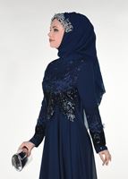 Hijab clothing NAVY BLUE EMBROIDERED EVENING DRESS 8391 