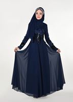 Hijab clothing NAVY BLUE EMBROIDERED EVENING DRESS 8391 