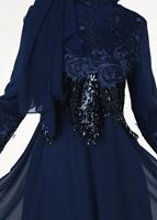 Hijab clothing NAVY BLUE EMBROIDERED EVENING DRESS 8391 
