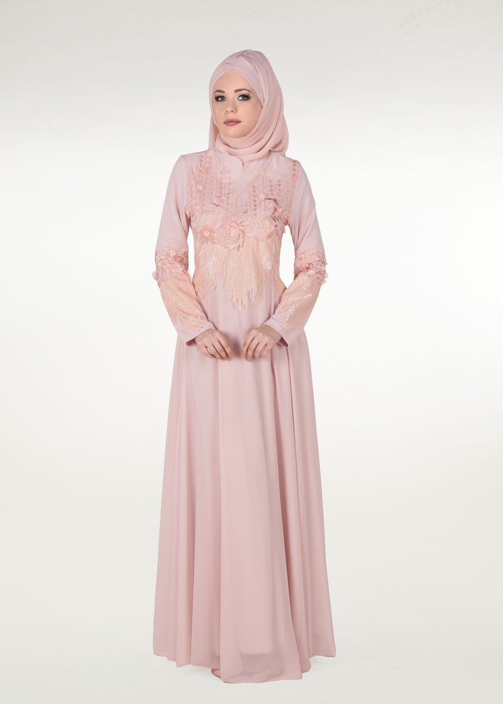 Vêtements hijab POUDRE ROBE DE SOIRÉE BRODÉE 8391