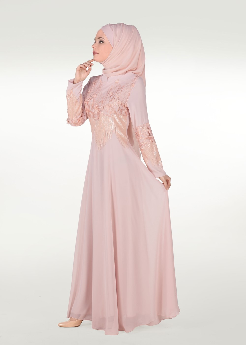 Vêtements hijab POUDRE ROBE DE SOIRÉE BRODÉE 8391