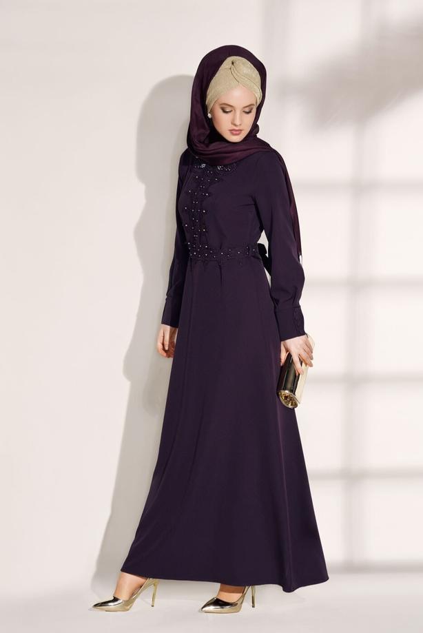 Tesettür giyim  T 8783 ModaBu-İnci Detaylı Elbise - TRENDTESETTÜR