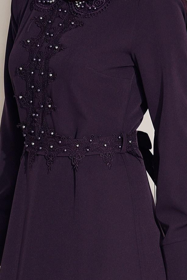Tesettür giyim  T 8783 ModaBu-İnci Detaylı Elbise - TRENDTESETTÜR