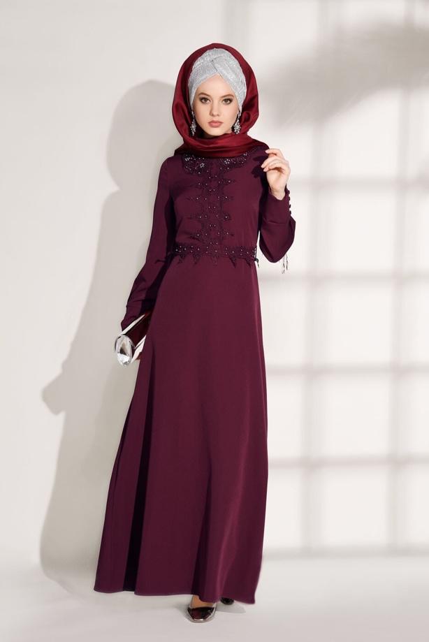 Tesettür giyim  T 8783 ModaBu-İnci Detaylı Elbise - TRENDTESETTÜR