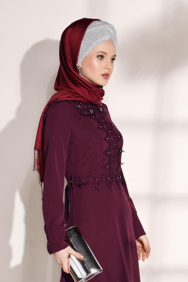 Tesettür giyim  T 8783 ModaBu-İnci Detaylı Elbise - TRENDTESETTÜR