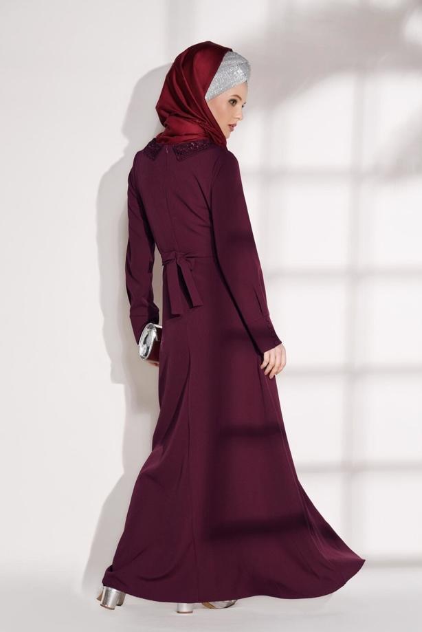 Tesettür giyim  T 8783 ModaBu-İnci Detaylı Elbise - TRENDTESETTÜR