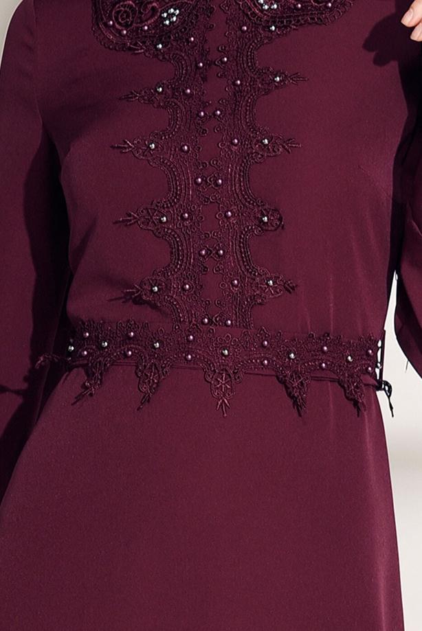 Tesettür giyim  T 8783 ModaBu-İnci Detaylı Elbise - TRENDTESETTÜR