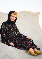 Tesettür giyim SİYAH T 8875 Asmiray-Çiçek Desenli Elbise