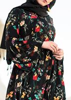 Tesettür giyim SİYAH T 8875 Asmiray-Çiçek Desenli Elbise