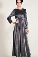 Hijab clothing SILVER SILVERY FABRIC DETAILED DRESS 9205 