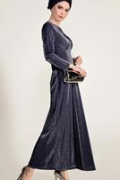 Hijab clothing NAVY BLUE SILVERY FABRIC DETAILED DRESS 9205 