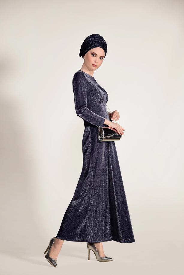 Vêtements hijab  SILVERY FABRIC DETAILED DRESS 9205  - TRENDTESETTÜR