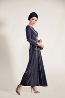 Hijab clothing NAVY BLUE SILVERY FABRIC DETAILED DRESS 9205 