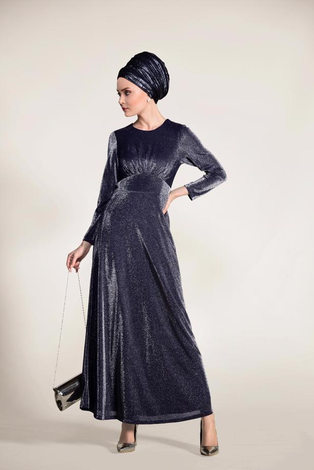 Vêtements hijab  SILVERY FABRIC DETAILED DRESS 9205  - TRENDTESETTÜR