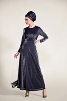 Hijab clothing NAVY BLUE SILVERY FABRIC DETAILED DRESS 9205 