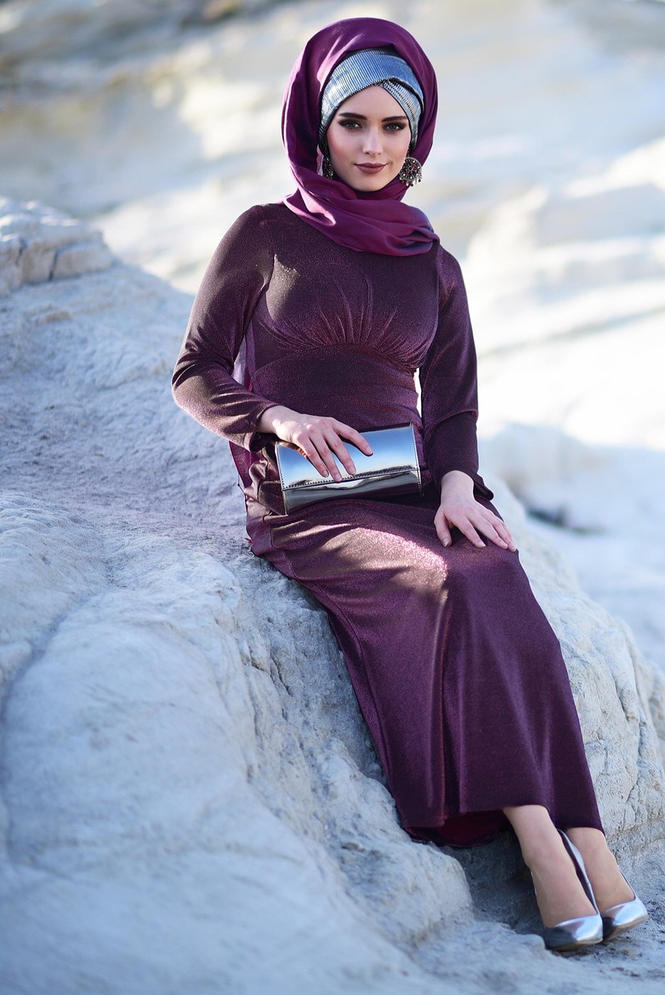 Vêtements hijab PRUNE ROBE EN TISSU ENGRENAGE 9205