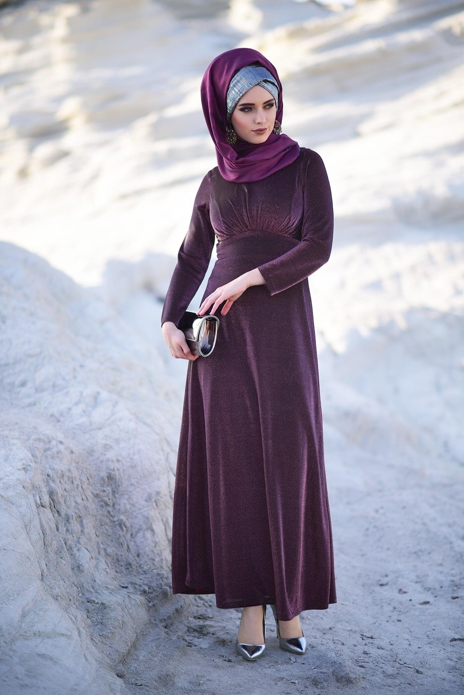Vêtements hijab PRUNE ROBE EN TISSU ENGRENAGE 9205