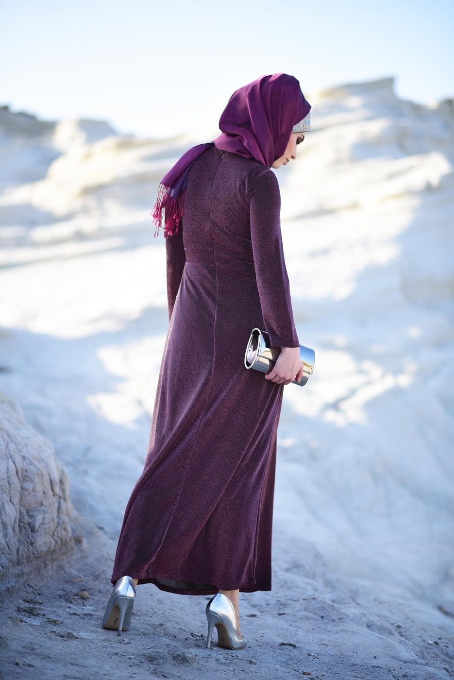 Vêtements hijab PRUNE ROBE EN TISSU ENGRENAGE 9205