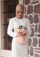 Tesettür giyim KREM DANTELLİ BELİ KUŞAKLI ABİYE ELBİSE 9713