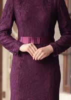 Tesettür giyim MOR DANTELLİ BELİ KUŞAKLI ABİYE ELBİSE 9713