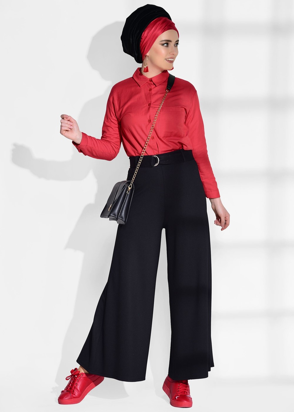 Hijab clothing BLACK BELTED BOOTH PANTS 068-1 